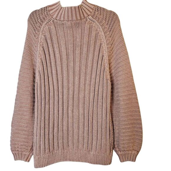 Mazik cotton sweater, mock turtleneck,blush. M. #906 - Picture 2 of 5